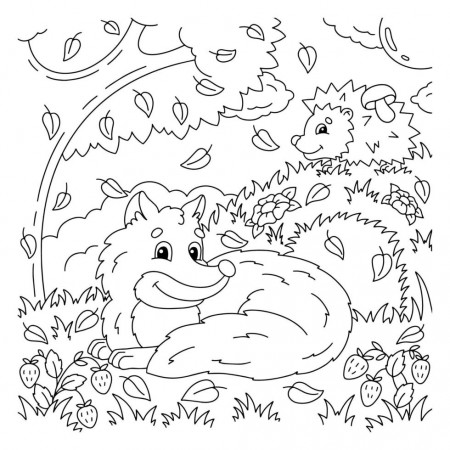 Cute fox in the autumn forest. Coloring book page for kids. Cartoon style  character. Vector illustration isolated on white background. 4233186 Vector  Art at Vecteezy