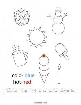 Color the hot and cold objects Worksheet - Twisty Noodle