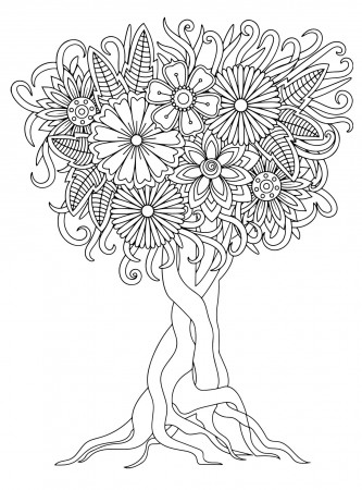 Flowers Tree for Adult Coloring Pages 8877348 Vector Art at Vecteezy