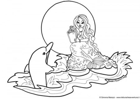 Coloring Page mermaid with dolphin - free printable coloring pages