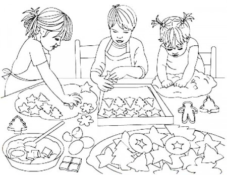 Three Kids Baking Cookies Coloring Pages : Best Place to Color