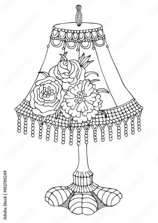 Shabby chic lamp. Hand drawn picture. Sketch for anti-stress adult coloring  book in zentangle style. Vector illustration for coloring page, isolated on  white background. Template for poster. Stock Vector | Adobe Stock