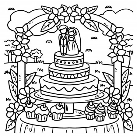 Premium Vector | Wedding cake coloring page for kids