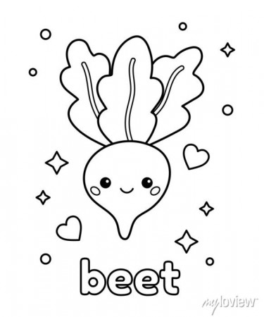 Coloring page for preschool children. cute cartoon vegetable • wall  stickers children, page, illustration | myloview.com