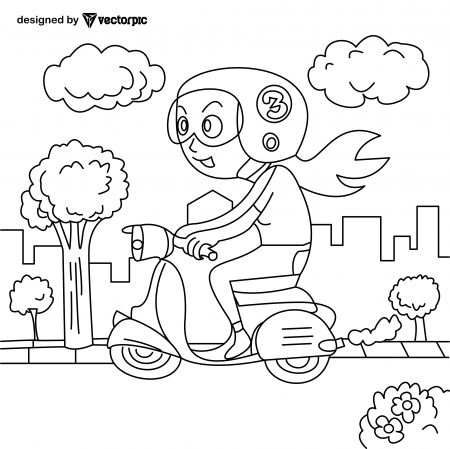 vespa Coloring Pages for Kids & Adults design free vector