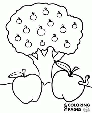 Apples and apple tree coloring page printable
