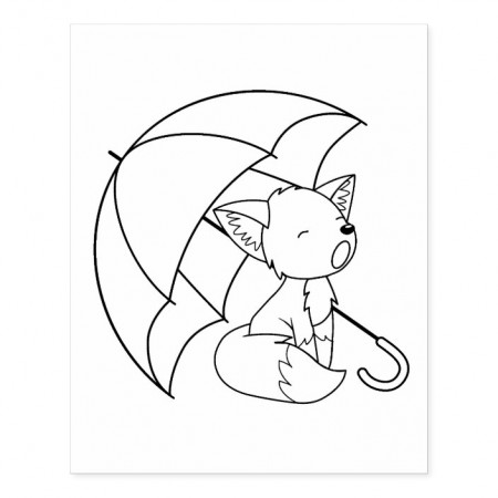 Sleepy Little Fox under Umbrella Coloring Page Rubber Stamp ...