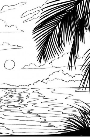Beach Sunrise coloring page - embroidery pattern - beach art ...