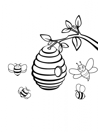 Beehive with Small and Big Bees Coloring Page - Free Printable Coloring  Pages for Kids