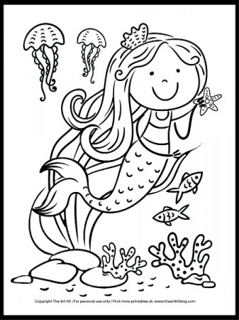 Cute Jellyfish and Mermaid Coloring Page: Free Download! - The Art Kit