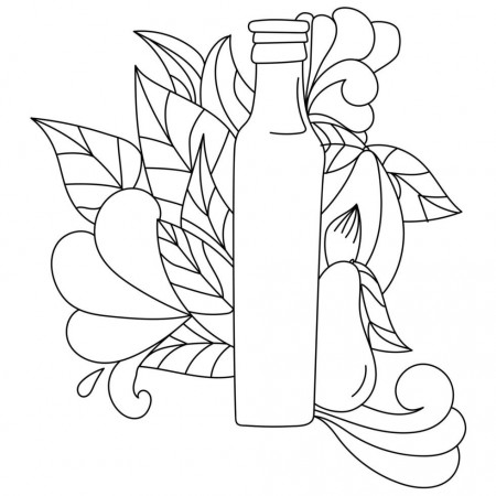 Avocado oil coloring page, oil bottle, avocado leaves and fruits around  4925545 Vector Art at Vecteezy