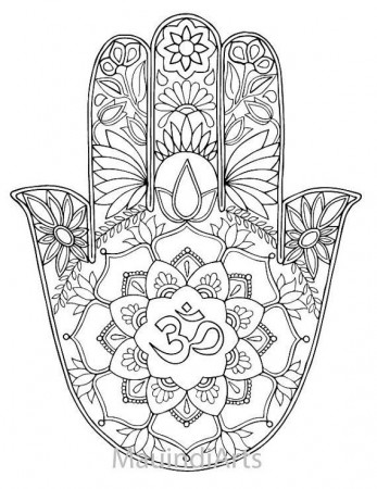 Hand Drawn Adult Coloring Page Print Hamsa Om by MauindiArts ...