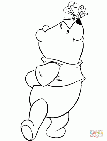Butterfly on a nose of Pooh coloring page | Free Printable ...