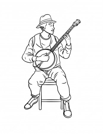 Premium Vector | Banjoist isolated coloring page for kids