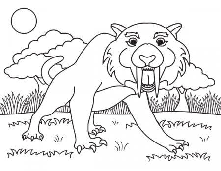 Printable Sabre Tooth Tiger Coloring Page