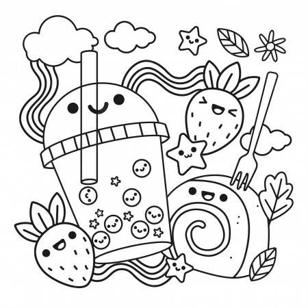 Download Kawaii Fruit Shake And Bread Coloring Pictures 2000 x 2000 |  Wallpapers.com