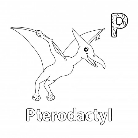 Premium Vector | Pterodactyl alphabet dinosaur abc coloring page p
