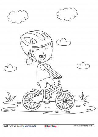 Kid Cycling Coloring Page - KidzeZone