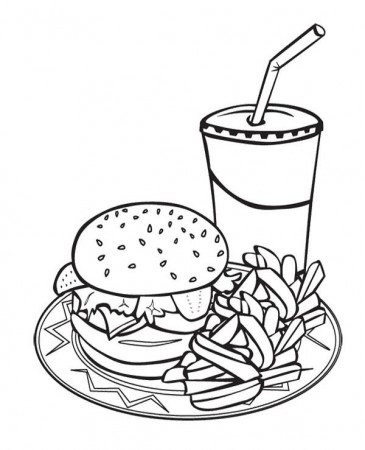 Printable Junk Food Burger And Drink Coloring Page For Kids | Food coloring  pages, Free coloring pages, Cute coloring pages