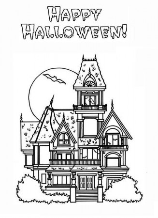 Happy Halloween in Haunted House Coloring Page