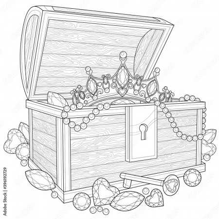 Treasure chest.Coloring book antistress for children and adults.Zen-tangle  style.Black and white drawing Stock Vector | Adobe Stock