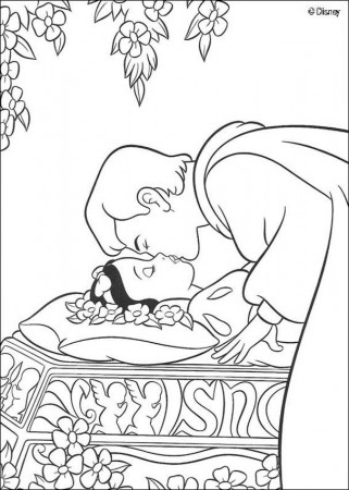Snow White and the seven dwarfs coloring pages - Prince kissing ...
