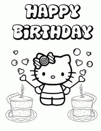 coloring happy birthday hello kitty - Clip Art Library