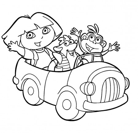 Coloring Book Car Journey with Dora to print and online