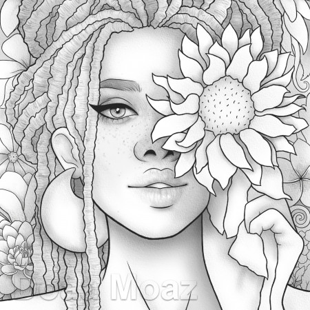 Printable Coloring Page Black Girl Floral Portrait - Etsy