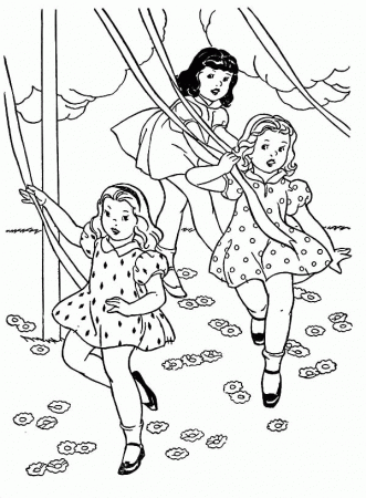 Three Little Girls Dance May Day Coloring Pages | Best Place to Color