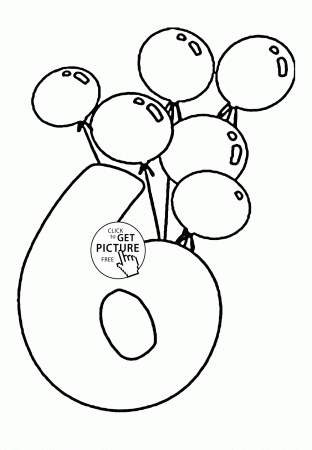 Number 6 and Birthday Balloons coloring page for kids, holiday ...