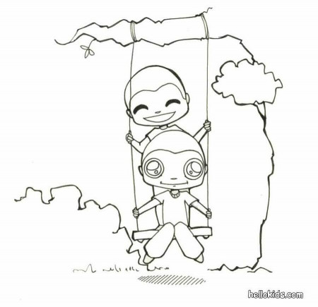 SPRING coloring pages - Boy on the swing