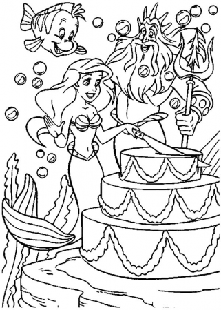 Little Mermaid Birthday Cake Coloring Pages - NetArt | Birthday coloring  pages, Ariel coloring pages, Disney coloring pages