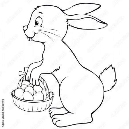 Easter Bunny with Easter Basket Coloring Page Stock Vector | Adobe Stock