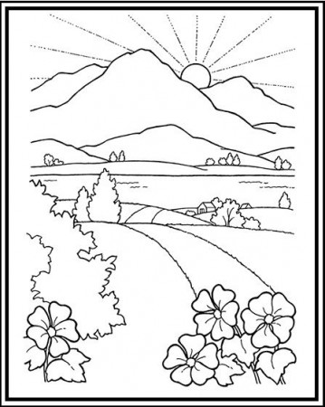 Wonderful Mountain Scenery Coloring Pages for Children | Coloring ...