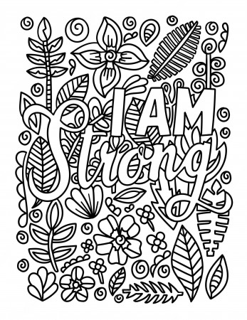 Premium Vector | I am strong motivational quote coloring page