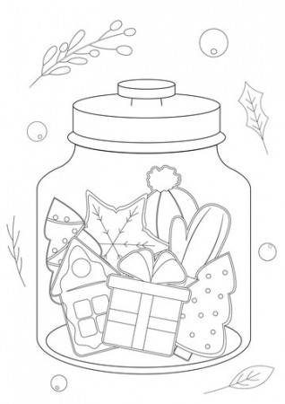 Premium Vector | Coloring page for kids. christmas cookies in a jar. hand  drawn illustration of a cookies. layout a4