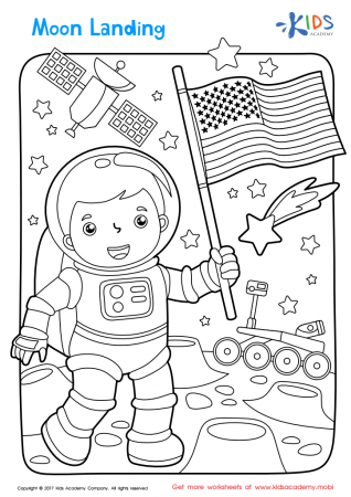 Moon Landing Coloring Page Printable: Free Printable Worksheet for Children