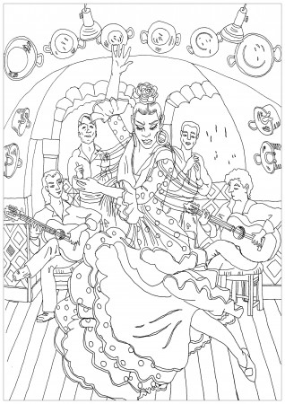 Flamenco in Spain - Anti stress Adult Coloring Pages