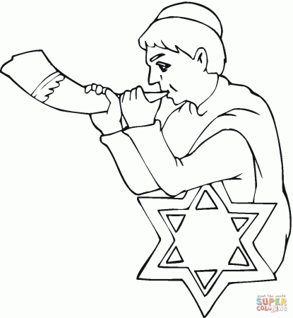 Boy with Shofar on Rosh Hashanah coloring page | Free Printable Coloring  Pages
