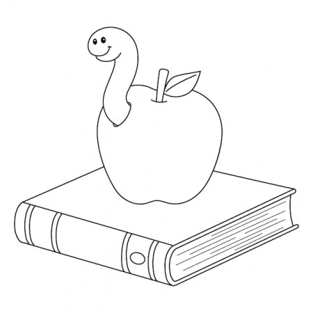 Premium Vector | Book with apple isolated coloring page