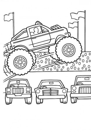 Monster Truck, : Monster Truck Jumps Over Cars Coloring Page ...