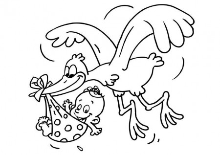 Coloring Page stork and baby - free ...edupics.com