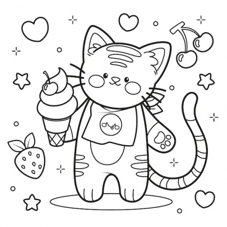 Kawaii Cat Coloring Pages Vectors ...