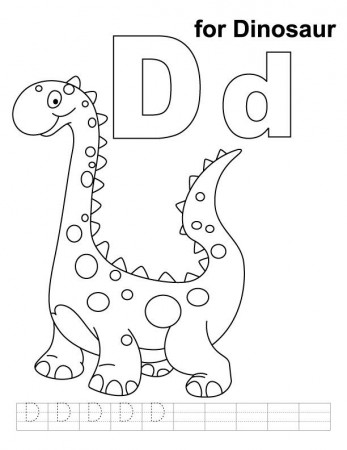 D for dinosaur coloring page with handwriting practice | Download -  TSgos.com - TSgos.com