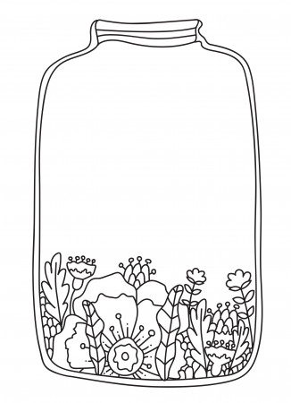 Doodle coloring book page. Glass jar with flowers and space for text.  Vector Lines art design anti-stress for adults and kids. Hand drawn plant  illustration 5175358 Vector Art at Vecteezy