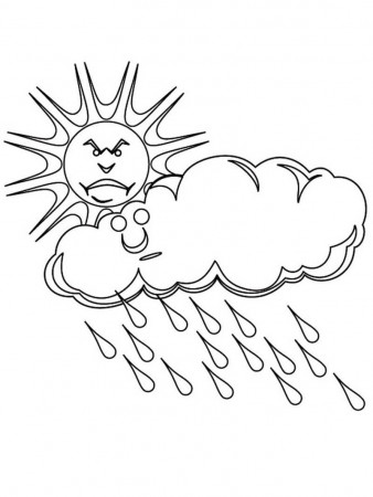 Sun and Rain Cloud Coloring Page - Free Printable Coloring Pages for Kids