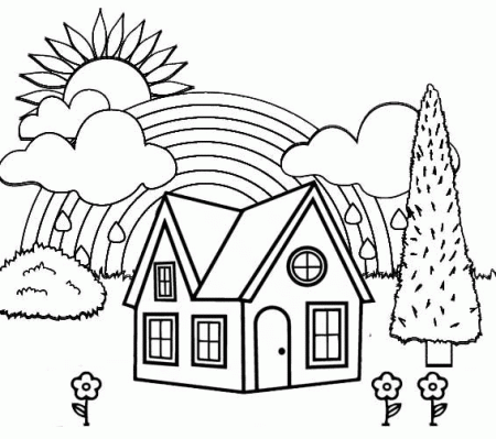House with Rainbow Coloring Pages - House Coloring Pages - Coloring Pages  For Kids And Adults