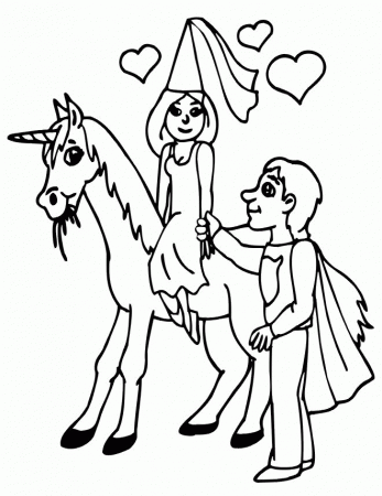 Unicorn Coloring Page | Princess Sitting On Unicorn | Unicorn ...