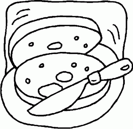 Bread And Butter Black White Coloring Pages For Kids - Food 